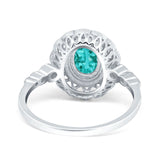 Oval Vintage Art Deco Halo Wedding Engagement Bridal Ring Round Simulated Cubic Zirconia 925 Sterling Silver