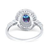 Oval Vintage Art Deco Halo Wedding Engagement Bridal Ring Round Simulated Cubic Zirconia 925 Sterling Silver