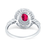 Oval Vintage Art Deco Halo Wedding Engagement Bridal Ring Round Simulated Cubic Zirconia 925 Sterling Silver