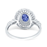 Oval Vintage Art Deco Halo Wedding Engagement Bridal Ring Round Simulated Cubic Zirconia 925 Sterling Silver
