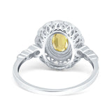 Oval Vintage Art Deco Halo Wedding Engagement Bridal Ring Round Simulated Cubic Zirconia 925 Sterling Silver