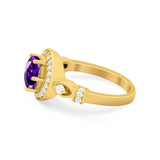 Halo Engagement Ring Simulated Cubic Zirconia 925 Sterling Silver