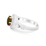 Halo Engagement Ring Simulated Cubic Zirconia 925 Sterling Silver
