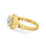 Halo Engagement Ring Simulated Cubic Zirconia 925 Sterling Silver