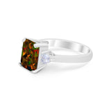 Three Stone Wedding Ring Heart Simulated Cubic Zirconia 925 Sterling Silver BA1058