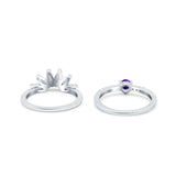 Two Piece Bridal Set Marquise Art Deco Wedding Engagement Ring Set Round Simulated Cubic Zirconia & Lab White Opal Band 925 Sterling Silver