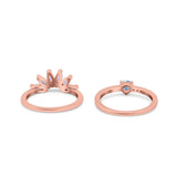 Two Piece Bridal Set Marquise Art Deco Wedding Engagement Ring Set Round Simulated Cubic Zirconia & Lab White Opal Band 925 Sterling Silver