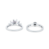 Two Piece Bridal Set Marquise Art Deco Wedding Engagement Ring Set Round Simulated Cubic Zirconia & Lab White Opal Band 925 Sterling Silver
