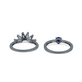 Two Piece Bridal Set Marquise Art Deco Wedding Engagement Ring Set Round Simulated Cubic Zirconia & Lab White Opal Band 925 Sterling Silver