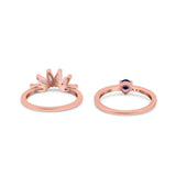 Two Piece Bridal Set Marquise Art Deco Wedding Engagement Ring Set Round Simulated Cubic Zirconia & Lab White Opal Band 925 Sterling Silver