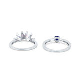 Two Piece Bridal Set Marquise Art Deco Wedding Engagement Ring Set Round Simulated Cubic Zirconia & Lab White Opal Band 925 Sterling Silver
