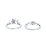 Two Piece Bridal Set Marquise Art Deco Wedding Engagement Ring Set Round Simulated Cubic Zirconia & Lab White Opal Band 925 Sterling Silver
