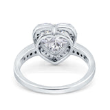 Halo Heart Promise Ring Simulated Cubic Zirconia 925 Sterling Silver