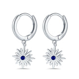 Starburst LeverBack Earrings Hoop Huggie Design Simulated Cubic Zirconia 925 Sterling Silver (40mm)