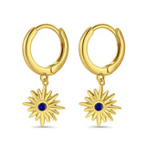 Starburst LeverBack Earrings Hoop Huggie Design Simulated Cubic Zirconia 925 Sterling Silver (40mm)