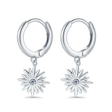 Starburst LeverBack Earrings Hoop Huggie Design Simulated Cubic Zirconia 925 Sterling Silver (40mm)