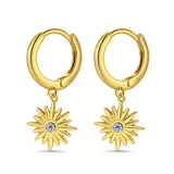 Starburst LeverBack Earrings Hoop Huggie Design Simulated Cubic Zirconia 925 Sterling Silver (40mm)