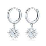Starburst LeverBack Earrings Hoop Huggie Design Simulated Cubic Zirconia 925 Sterling Silver (40mm)