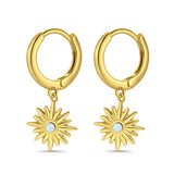 Starburst LeverBack Earrings Hoop Huggie Design Simulated Cubic Zirconia 925 Sterling Silver (40mm)