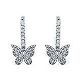 Butterfly Hoop Leverback Earrings Cubic Zirconia 925 Sterling Silver