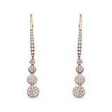 Dangle Drop Leverback Earrings Graduated Circles Cubic Zirconia 925 Sterling Silver