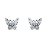 Minimalist Butterfly Stud Earrings Cubic Zirconia 925 Sterling Silver