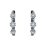 Halo Three Flower Hoop Earrings CZ 925 Sterling Silver