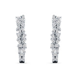 Baguette Cluster Huggie Hoop Earrings Cubic Zirconia 925 Sterling Silver