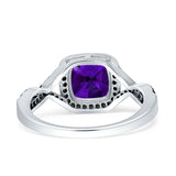 Halo Cushion Infinity Twist Side Stone Simulated Black CZ Engagement Ring Cubic Zirconia 925 Sterling Silver
