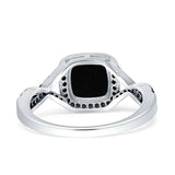 Halo Cushion Infinity Twist Side Stone Simulated Black CZ Engagement Ring Cubic Zirconia 925 Sterling Silver