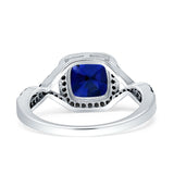 Halo Cushion Infinity Twist Side Stone Simulated Black CZ Engagement Ring Cubic Zirconia 925 Sterling Silver
