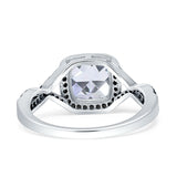 Halo Cushion Infinity Twist Side Stone Simulated Black CZ Engagement Ring Cubic Zirconia 925 Sterling Silver