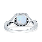 Halo Cushion Infinity Twist Side Stone Simulated Black CZ Engagement Ring Cubic Zirconia 925 Sterling Silver
