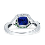Halo Cushion Infinity Twist Side Stone Simulated Green Emerald CZ Engagement Ring Cubic Zirconia 925 Sterling Silver