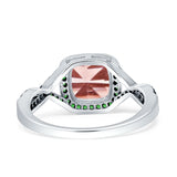 Halo Cushion Infinity Twist Side Stone Simulated Green Emerald CZ Engagement Ring Cubic Zirconia 925 Sterling Silver