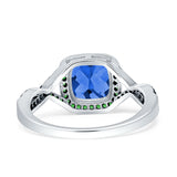 Halo Cushion Infinity Twist Side Stone Simulated Green Emerald CZ Engagement Ring Cubic Zirconia 925 Sterling Silver