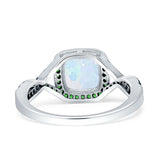 Halo Cushion Infinity Twist Side Stone Simulated Green Emerald CZ Engagement Ring Cubic Zirconia 925 Sterling Silver