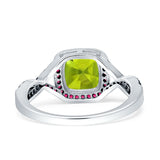 Halo Cushion Infinity Twist Side Stone Simulated Ruby CZ Engagement Ring Cubic Zirconia 925 Sterling Silver