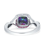 Halo Cushion Infinity Twist Side Stone Simulated Ruby CZ Engagement Ring Cubic Zirconia 925 Sterling Silver
