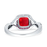 Halo Cushion Infinity Twist Side Stone Simulated Ruby CZ Engagement Ring Cubic Zirconia 925 Sterling Silver