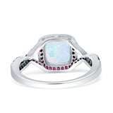 Halo Cushion Infinity Twist Side Stone Simulated Ruby CZ Engagement Ring Cubic Zirconia 925 Sterling Silver