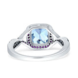 Halo Cushion Infinity Twist Side Stone Simulated Amethyst CZ Engagement Ring Cubic Zirconia 925 Sterling Silver