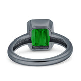 Bezel Set 8mmx6mm Emerald Engagement Ring Cubic Zirconia 925 Sterling Silver