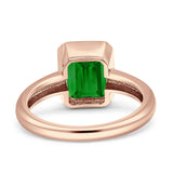 Bezel Set 8mmx6mm Emerald Engagement Ring Cubic Zirconia 925 Sterling Silver