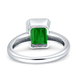 Bezel Set 8mmx6mm Emerald Engagement Ring Cubic Zirconia 925 Sterling Silver