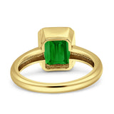 Bezel Set 8mmx6mm Emerald Engagement Ring Cubic Zirconia 925 Sterling Silver