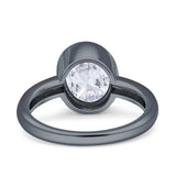 Bezel Set 9mmX7mm Oval Engagement Ring Cubic Zirconia 925 Sterling Silver