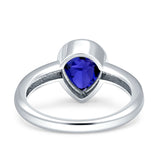 Bezel Set 9mmX6mm Pear Engagement Ring Cubic Zirconia 925 Sterling Silver