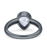 Bezel Set 9mmX6mm Pear Engagement Ring Cubic Zirconia 925 Sterling Silver