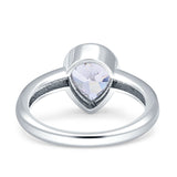 Bezel Set 9mmX6mm Pear Engagement Ring Cubic Zirconia 925 Sterling Silver